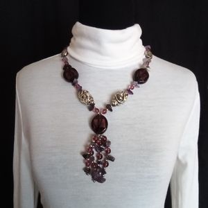 Silvertone and Purple Necklace NWOT